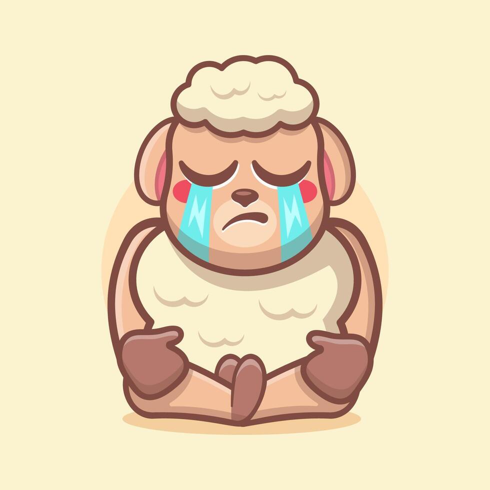 kawaii pecora animale portafortuna con triste espressione isolato cartone animato nel piatto stile design vettore