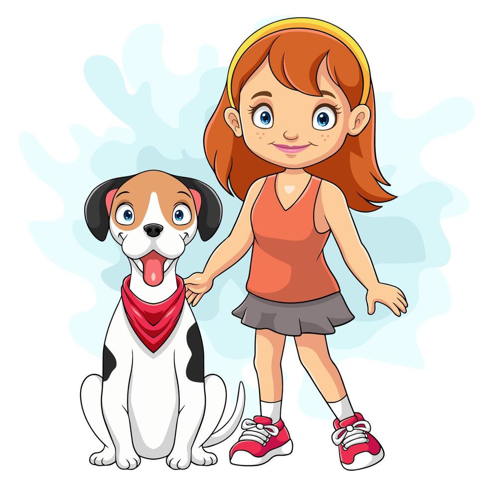 cartone animato carino ragazza con sua cane vettore
