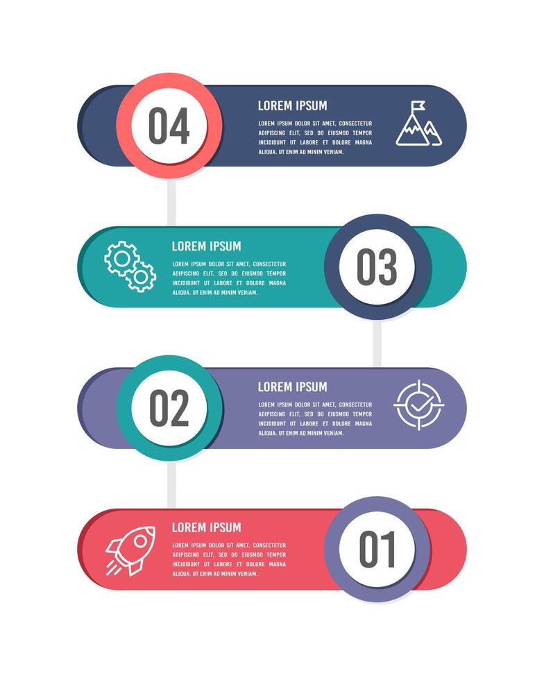 verticale Infografica sequenza temporale 4 passaggi per successo design modello. pietra miliare, tabella di marcia, sequenza temporale. vettore illustrazione.