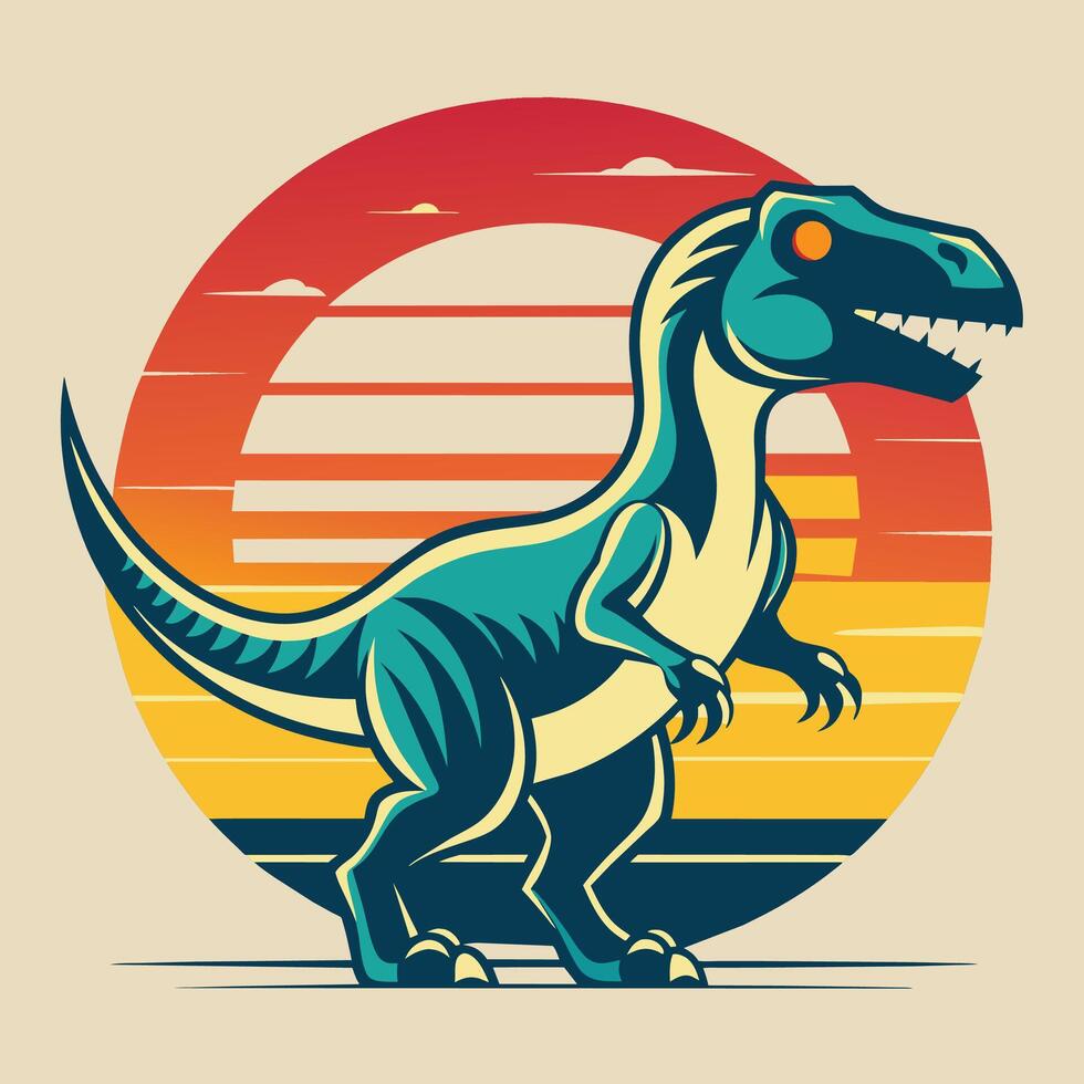 carino cartone animato dinosauro nel il sole. vettore illustrazione per maglietta design