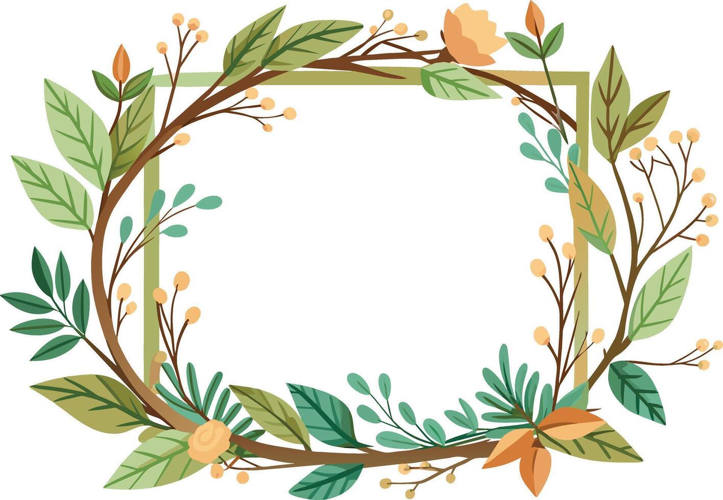 floreale telaio con rami e foglie icona vettore illustrazione