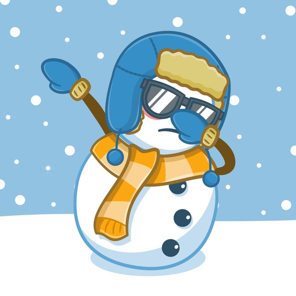 simpatico pupazzo di neve posa tamponando personaggio dei cartoni animati vettore