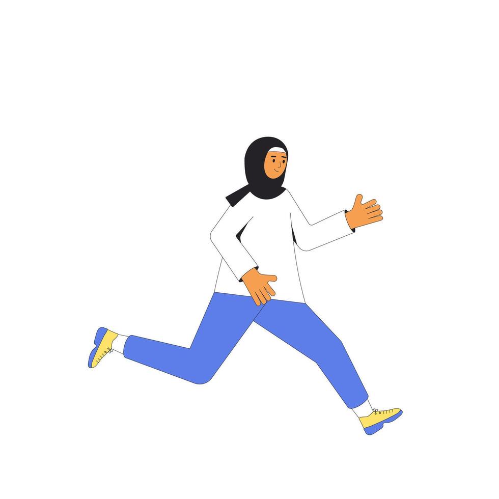 corridore. jogging. giovane donna nel hijab in esecuzione. vettore