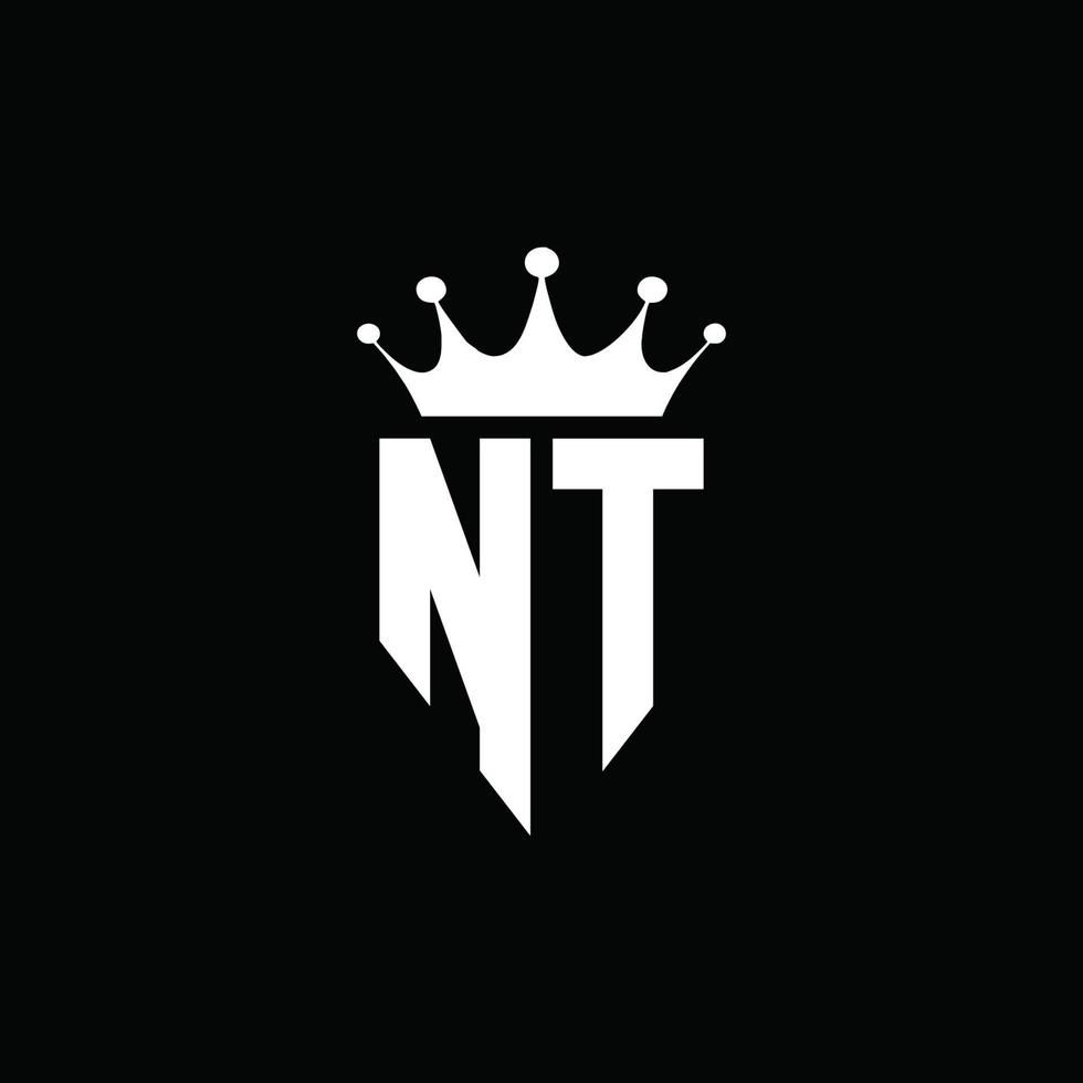 nt logo monogramma stile emblema con modello di design a forma di corona vettore