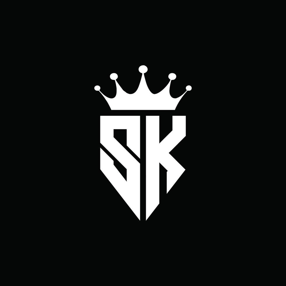 sk logo monogramma stile emblema con modello di design a forma di corona vettore