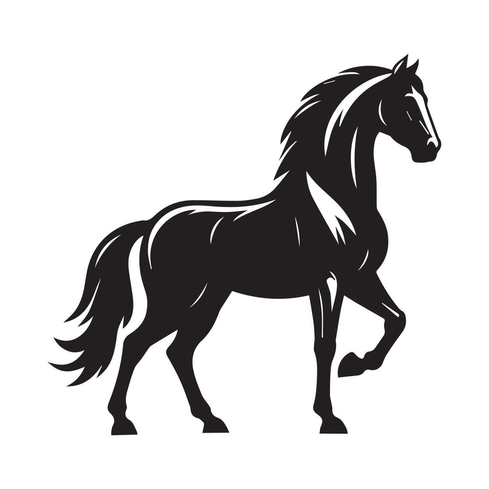 ai generato un' nero e bianca disegno di un' cavallo con un' nero criniera e coda vettore