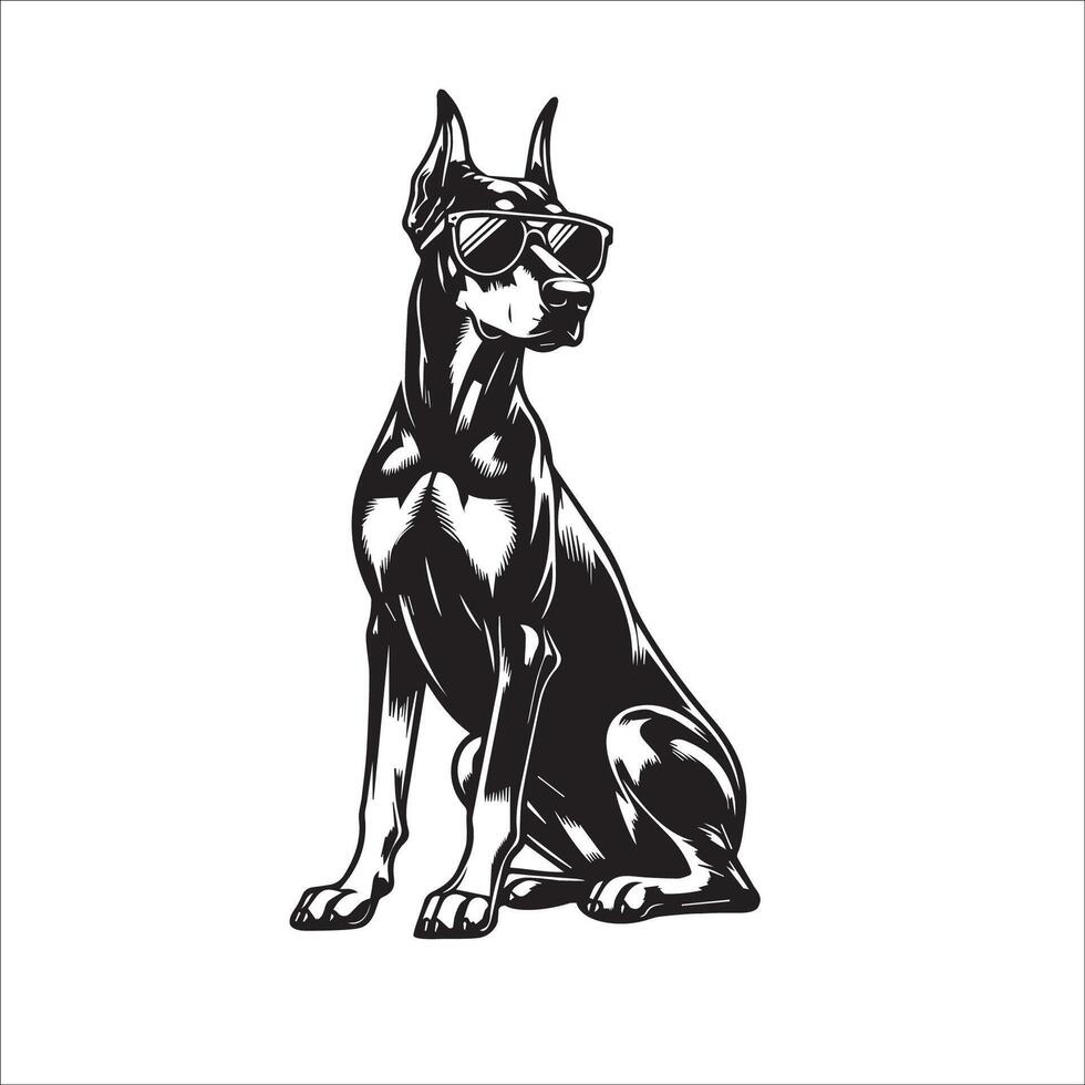 ai generato nero e bianca dobermann cane indossare occhiali da sole illustrazione vettore