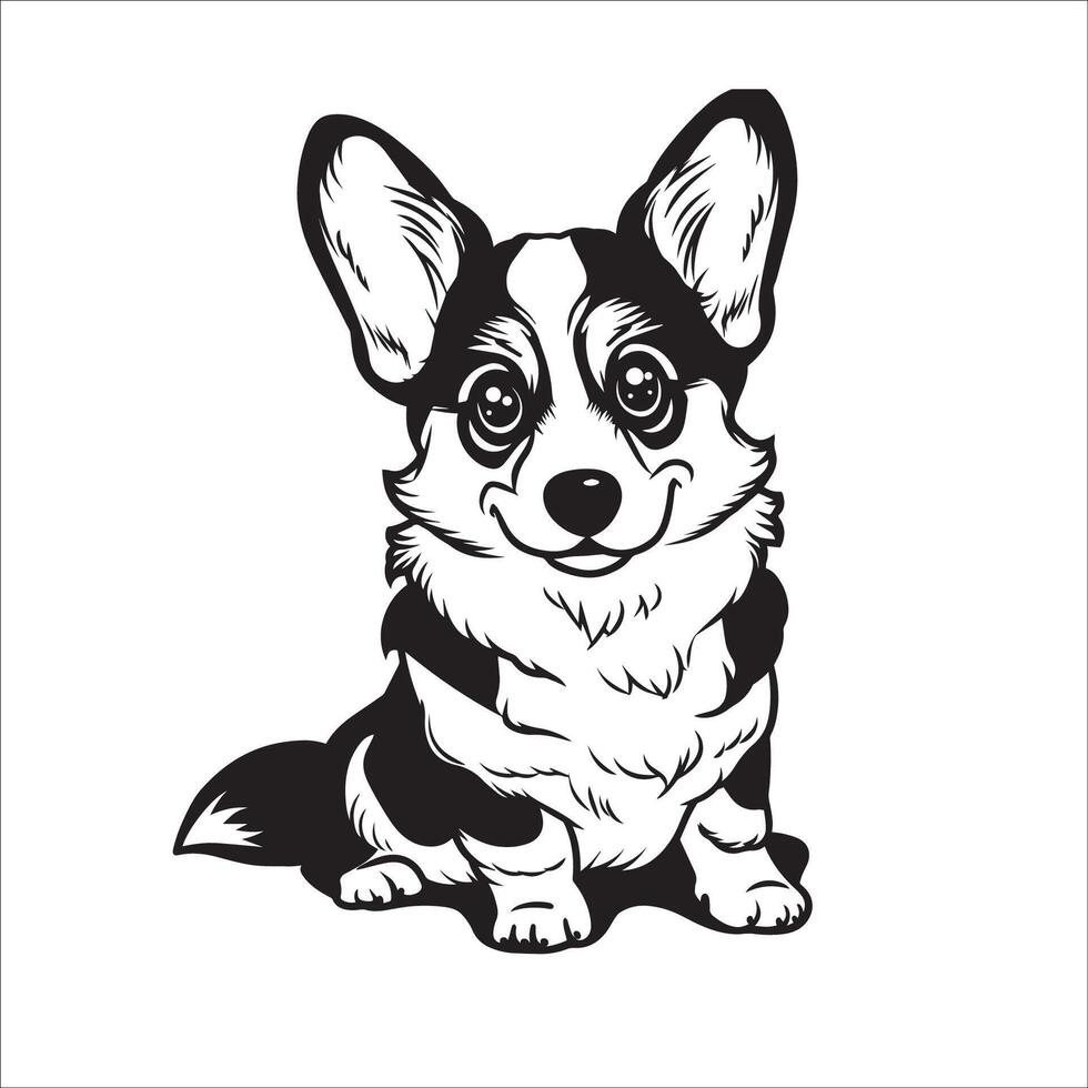 ai generato un' vettore illustrazione di un' nero e bianca gallese corgi cane seduta