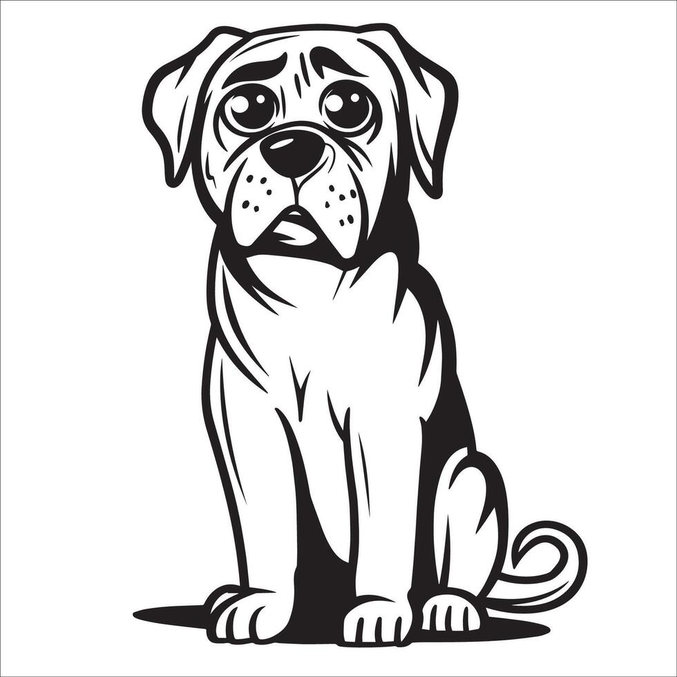 ai generato nero e bianca bullmastiff cane cartone animato vettore illustrazione