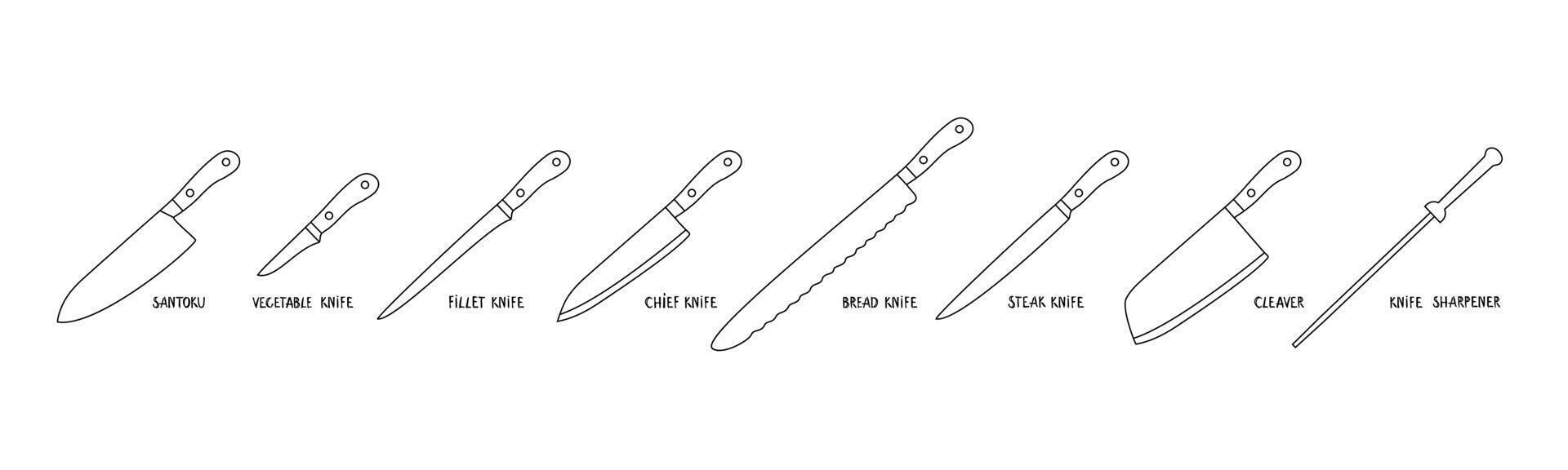 disegno di un' impostato di cinque coltelli vettore