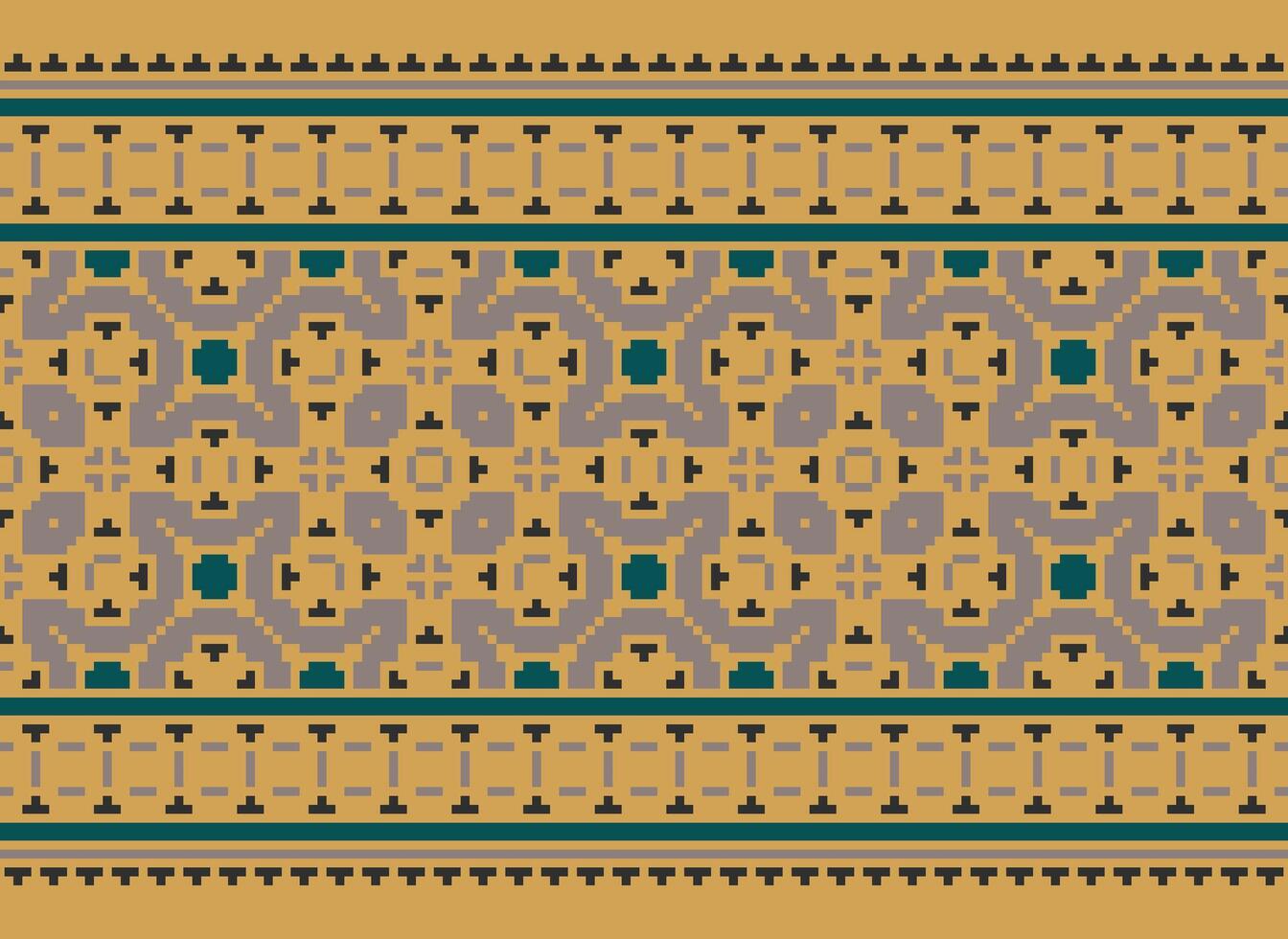 pixel attraversare punto modello con floreale disegni. tradizionale attraversare punto ricamo. geometrico etnico modello, ricamo, tessile ornamento, tessuto, mano cucito modello, culturale Cucitura vettore