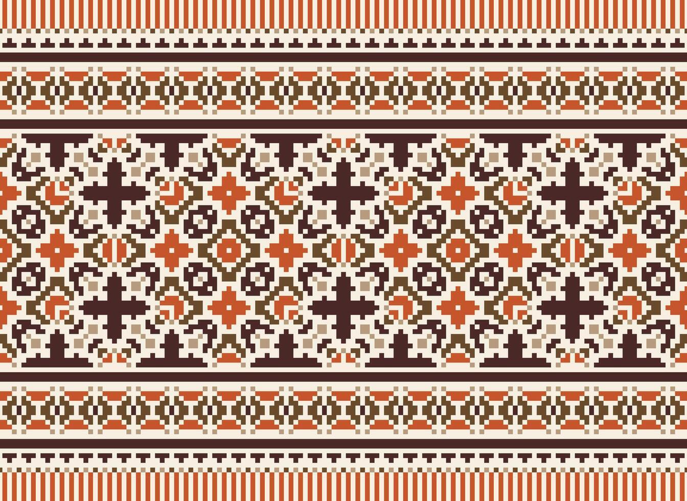 pixel attraversare punto modello con floreale disegni. tradizionale attraversare punto ricamo. geometrico etnico modello, ricamo, tessile ornamento, tessuto, mano cucito modello, culturale Cucitura vettore