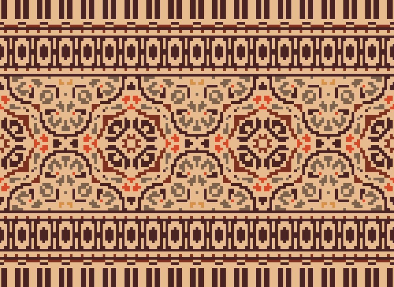 attraversare punto modello con floreale disegni. tradizionale attraversare punto ricamo. geometrico etnico modello, ricamo, tessile ornamento, tessuto, mano cucito modello, culturale Cucitura pixel arte. vettore