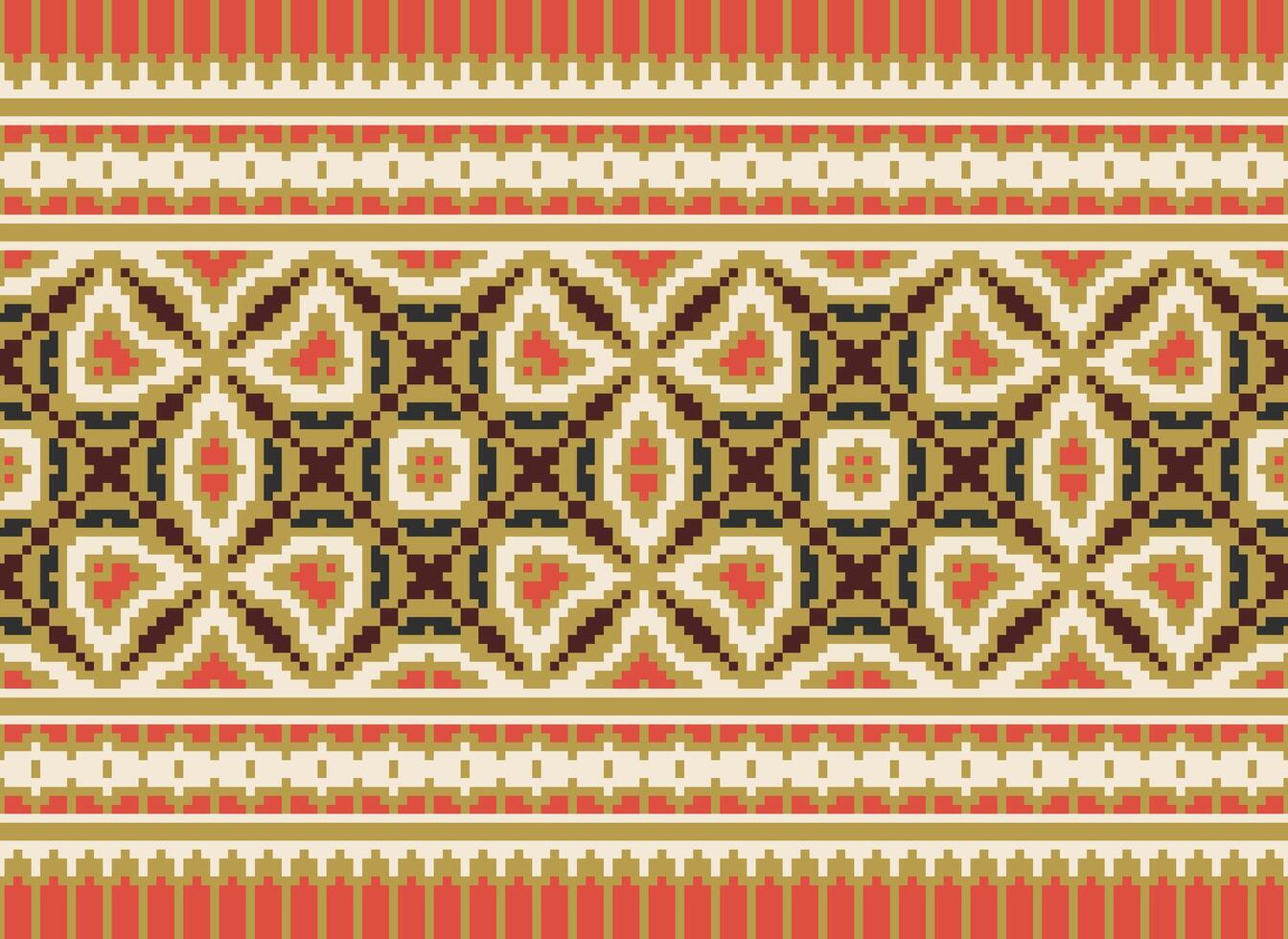 pixel attraversare punto modello con floreale disegni. tradizionale attraversare punto ricamo. geometrico etnico modello, ricamo, tessile ornamento, tessuto, mano cucito modello, culturale Cucitura vettore