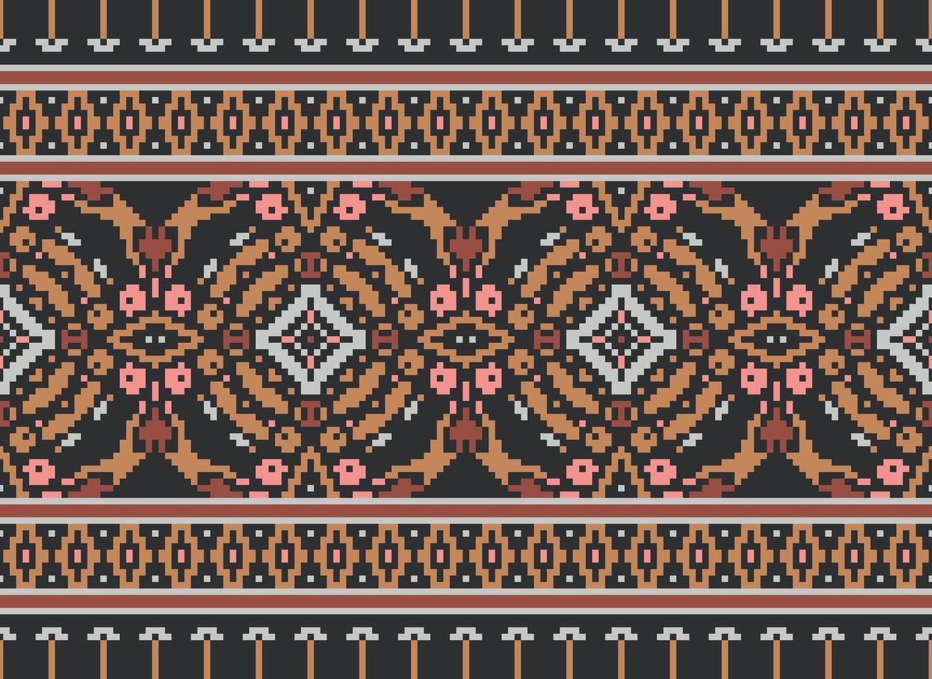 pixel etnico modello vettore sfondo. senza soluzione di continuità modello tradizionale, design per sfondo, sfondo, batik, tessuto, tappeto, vestiario, avvolgere, e tessile.etnico modello vettore illustrazione.