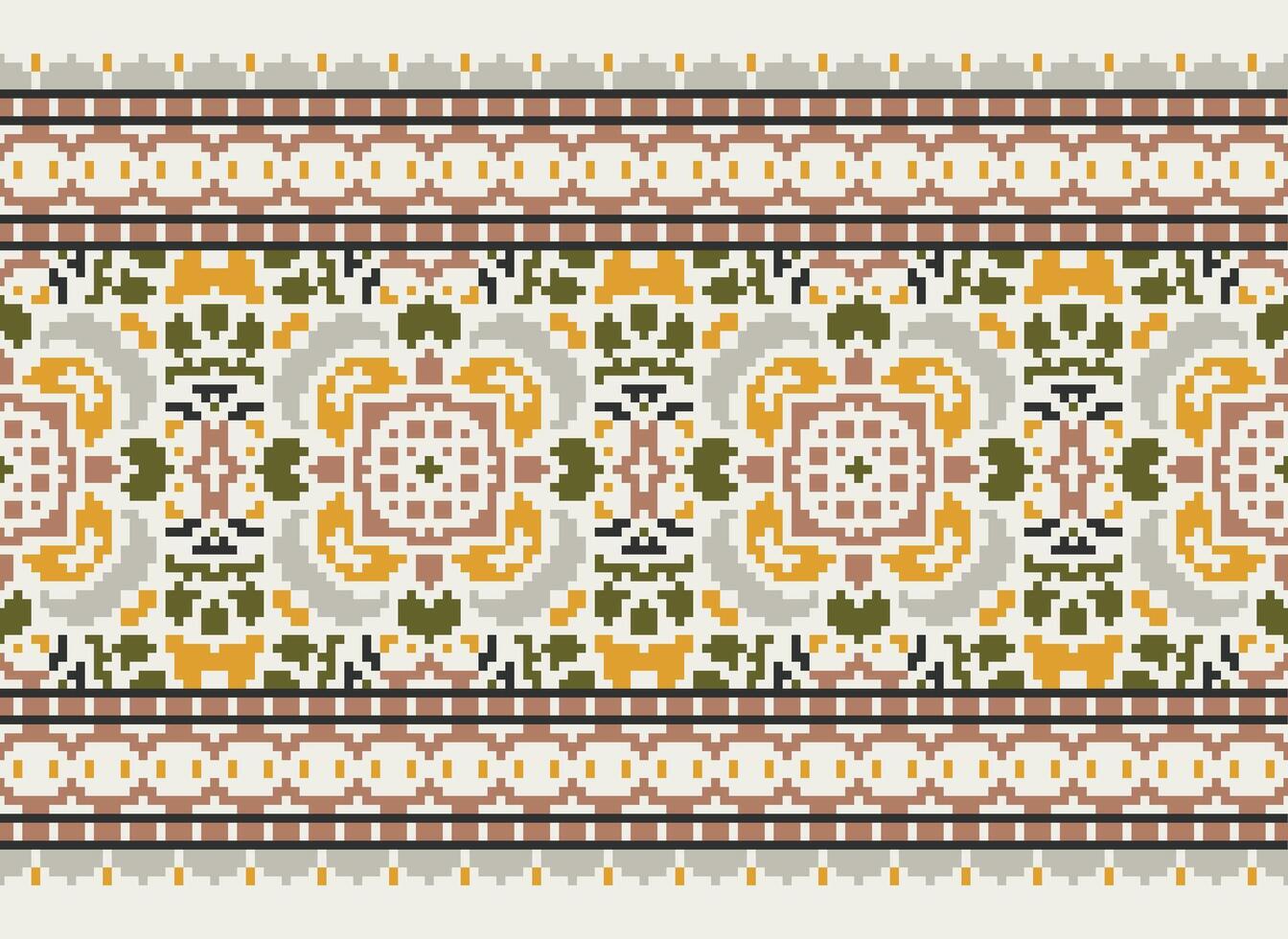 pixel attraversare punto modello con floreale disegni. tradizionale attraversare punto ricamo. geometrico etnico modello, ricamo, tessile ornamento, tessuto, mano cucito modello, pixel arte. vettore