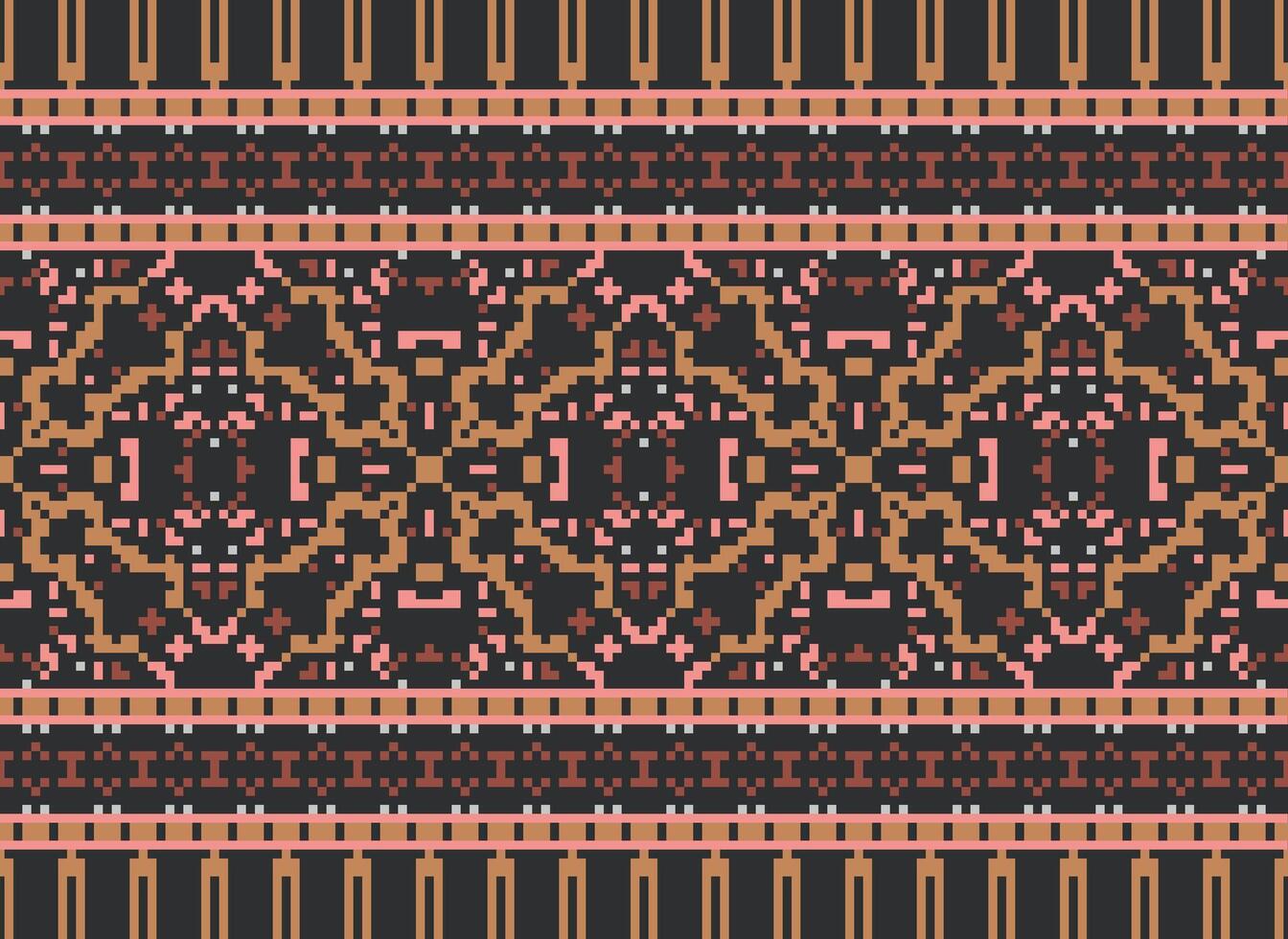 pixel attraversare punto modello con floreale disegni. tradizionale attraversare punto ricamo. geometrico etnico modello, ricamo, tessile ornamento, tessuto, mano cucito modello, pixel arte. vettore