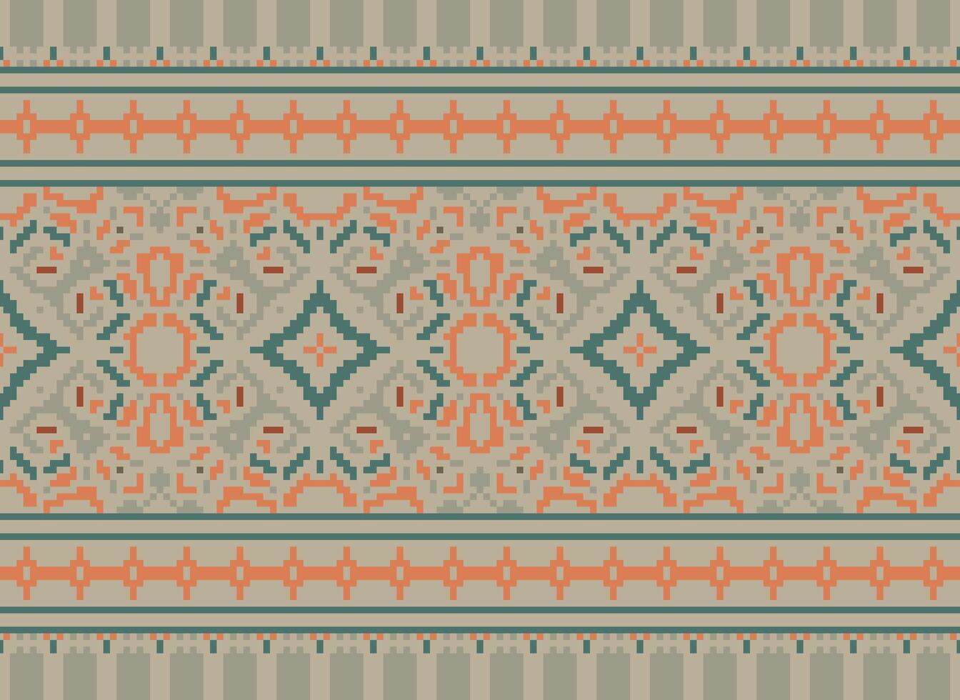 fiore ricamo su Marrone sfondo. ikat e attraversare punto geometrico senza soluzione di continuità modello etnico orientale tradizionale. azteco stile illustrazione design per tappeto, sfondo, vestiario, avvolgere, batik. vettore