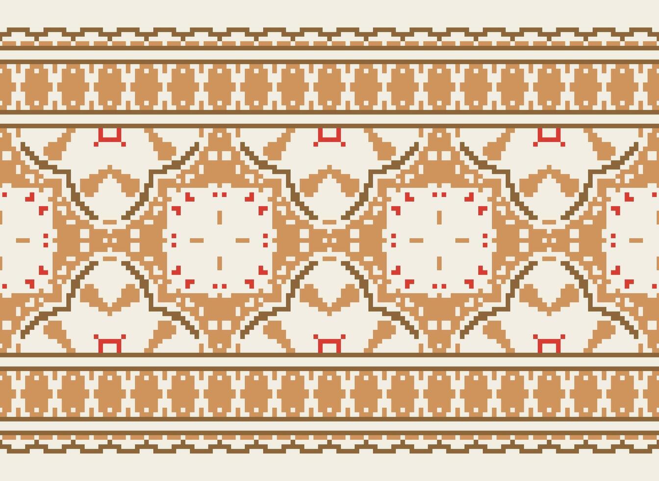 fiore ricamo su Marrone sfondo. ikat e attraversare punto geometrico senza soluzione di continuità modello etnico orientale tradizionale. azteco stile illustrazione design per tappeto, sfondo, vestiario, avvolgere, batik. vettore