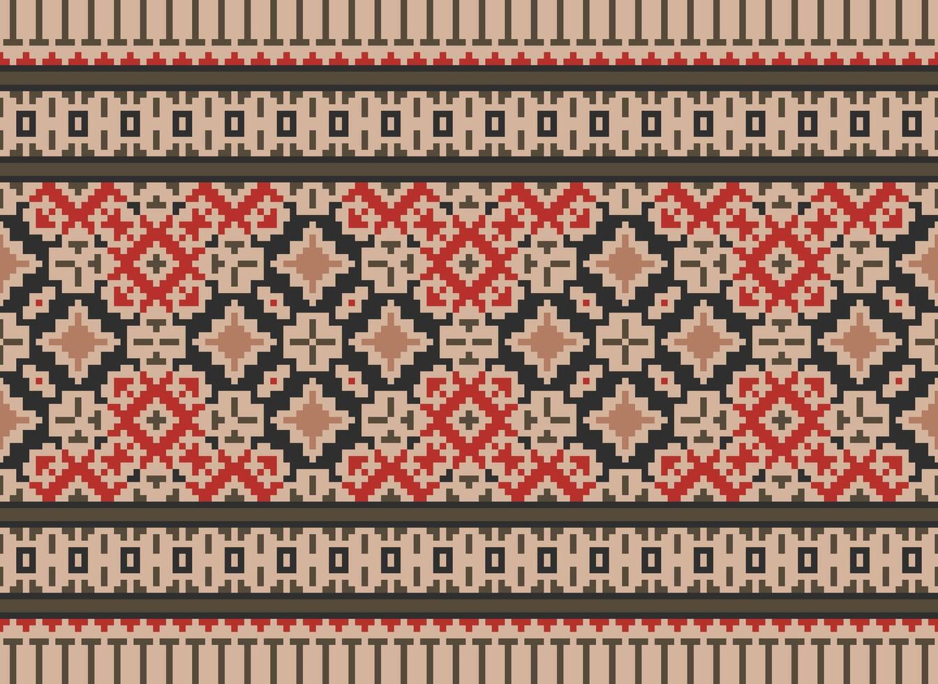 pixel attraversare punto modello con floreale disegni. tradizionale attraversare punto ricamo. geometrico etnico modello, ricamo, tessile ornamento, tessuto, mano cucito modello, culturale Cucitura vettore