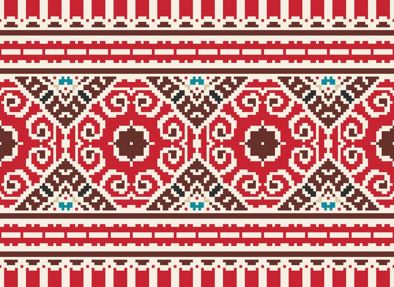 fiore ricamo su Marrone sfondo. ikat e attraversare punto geometrico senza soluzione di continuità modello etnico orientale tradizionale. azteco stile illustrazione design per tappeto, sfondo, vestiario, avvolgere, batik. vettore