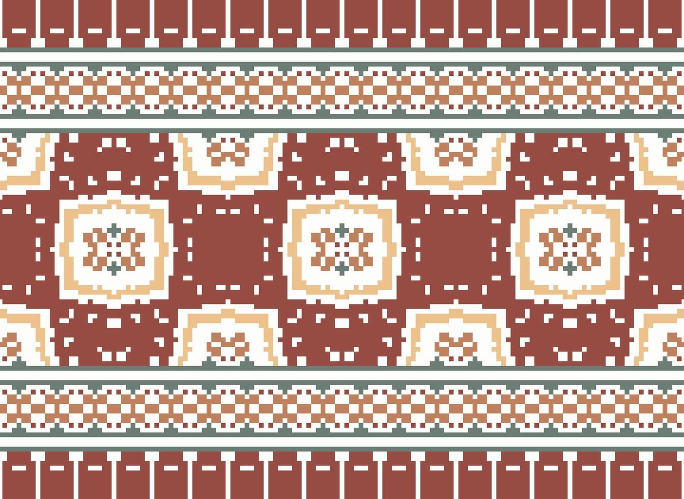 pixel etnico modello vettore sfondo. senza soluzione di continuità modello tradizionale, design per sfondo, sfondo, batik, tessuto, tappeto, vestiario, avvolgere, e tessile.etnico modello vettore illustrazione.