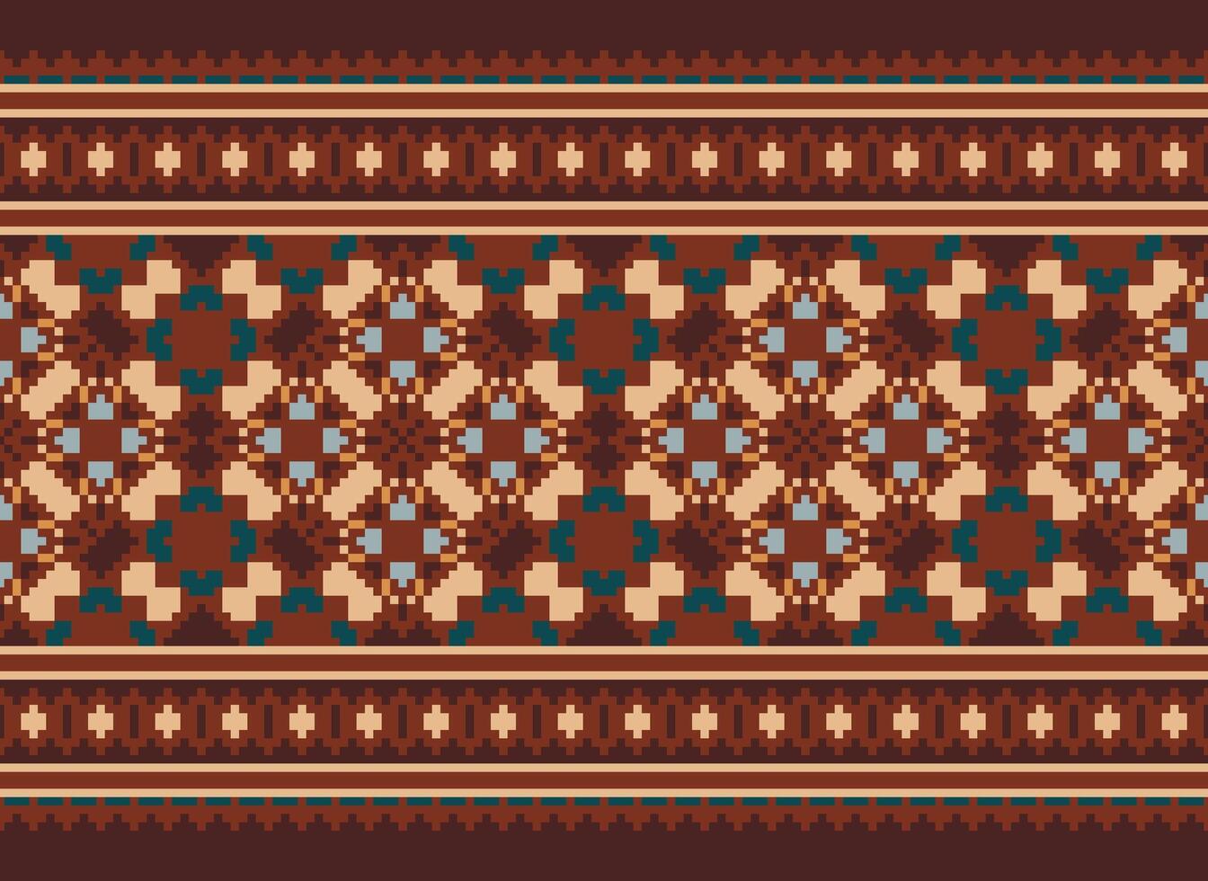 pixel attraversare punto modello con floreale disegni. tradizionale attraversare punto ricamo. geometrico etnico modello, ricamo, tessile ornamento, tessuto, mano cucito modello, culturale Cucitura vettore