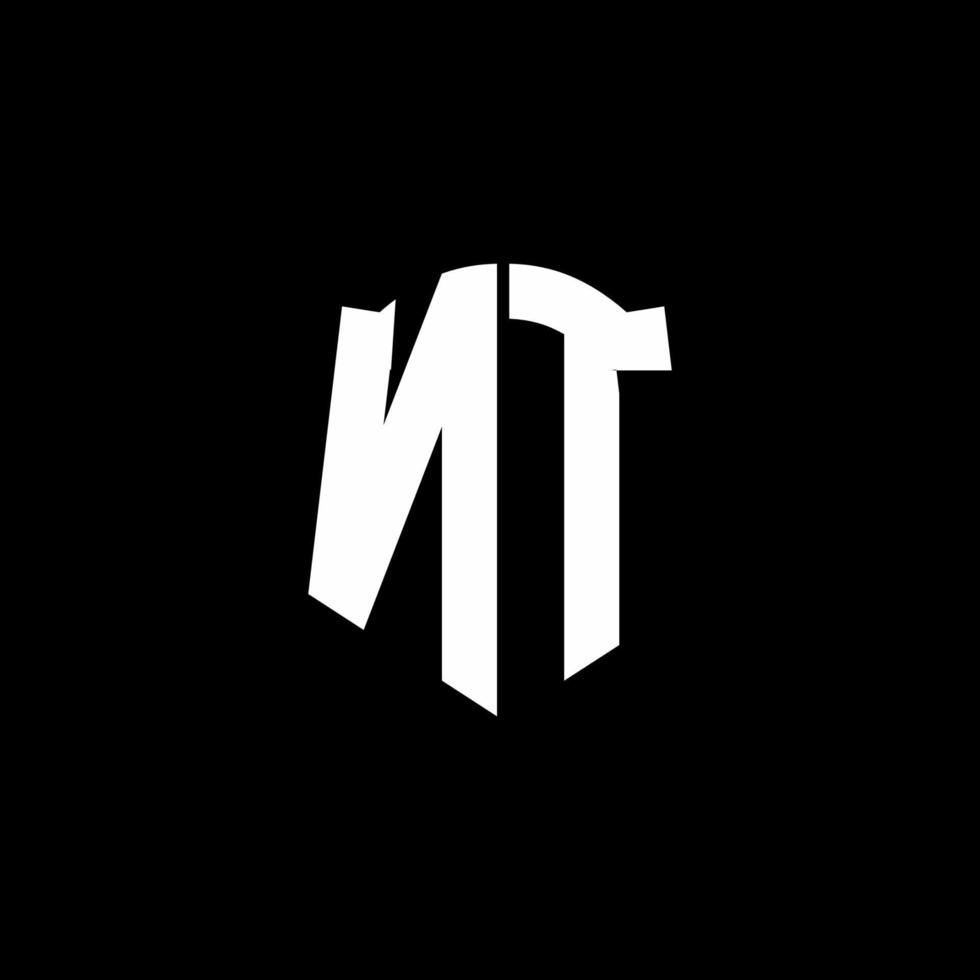 nt monogramma lettera logo nastro con stile scudo isolato su sfondo nero vettore
