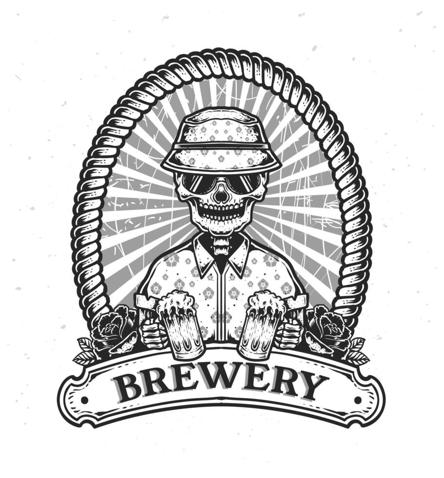 isolato retrò Vintage ▾ birra logo, cranio Tenere birra bicchiere, vettore logo.