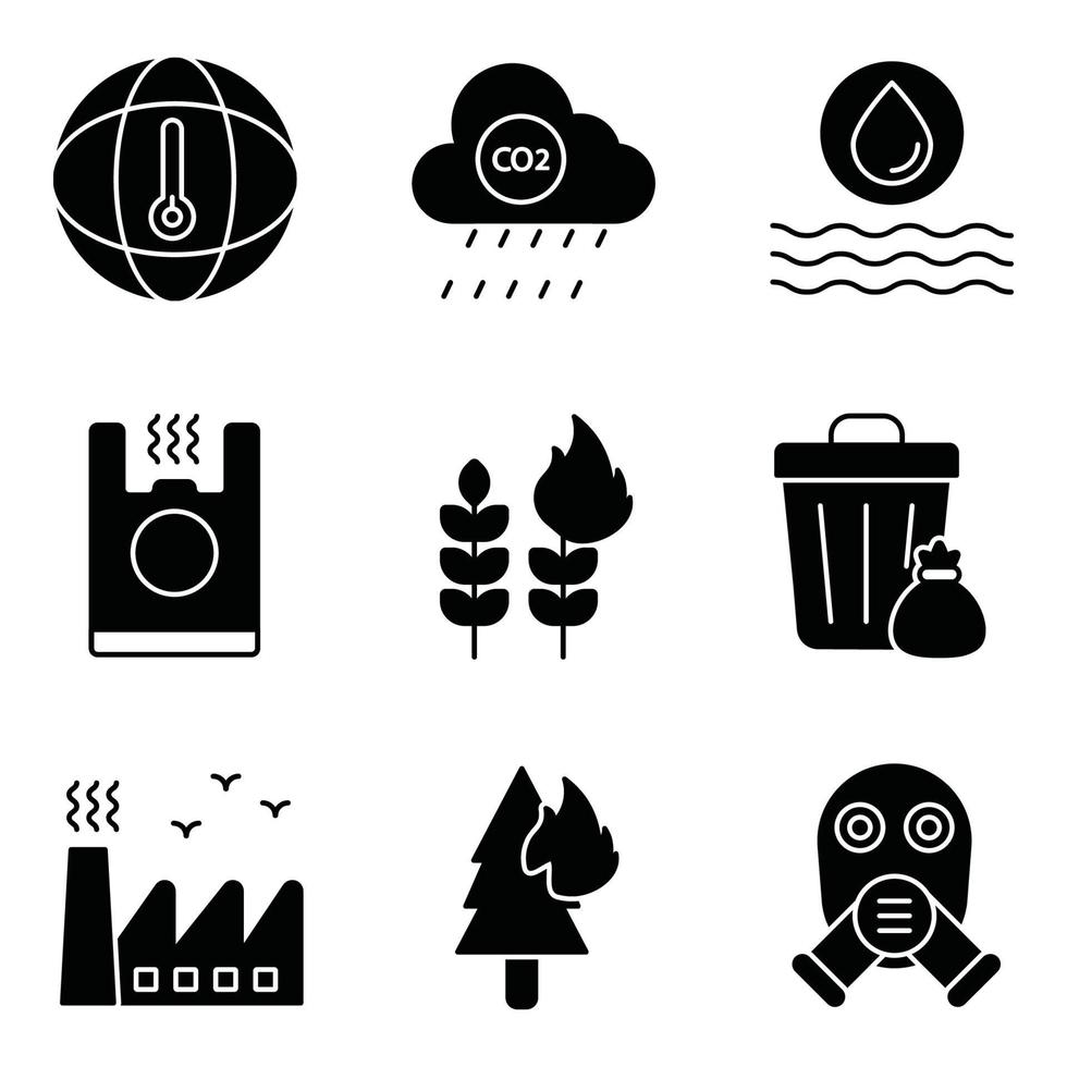 set di icone del glifo dell'inquinamento vettore