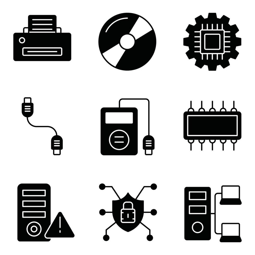 set di icone di glifi hardware vettore