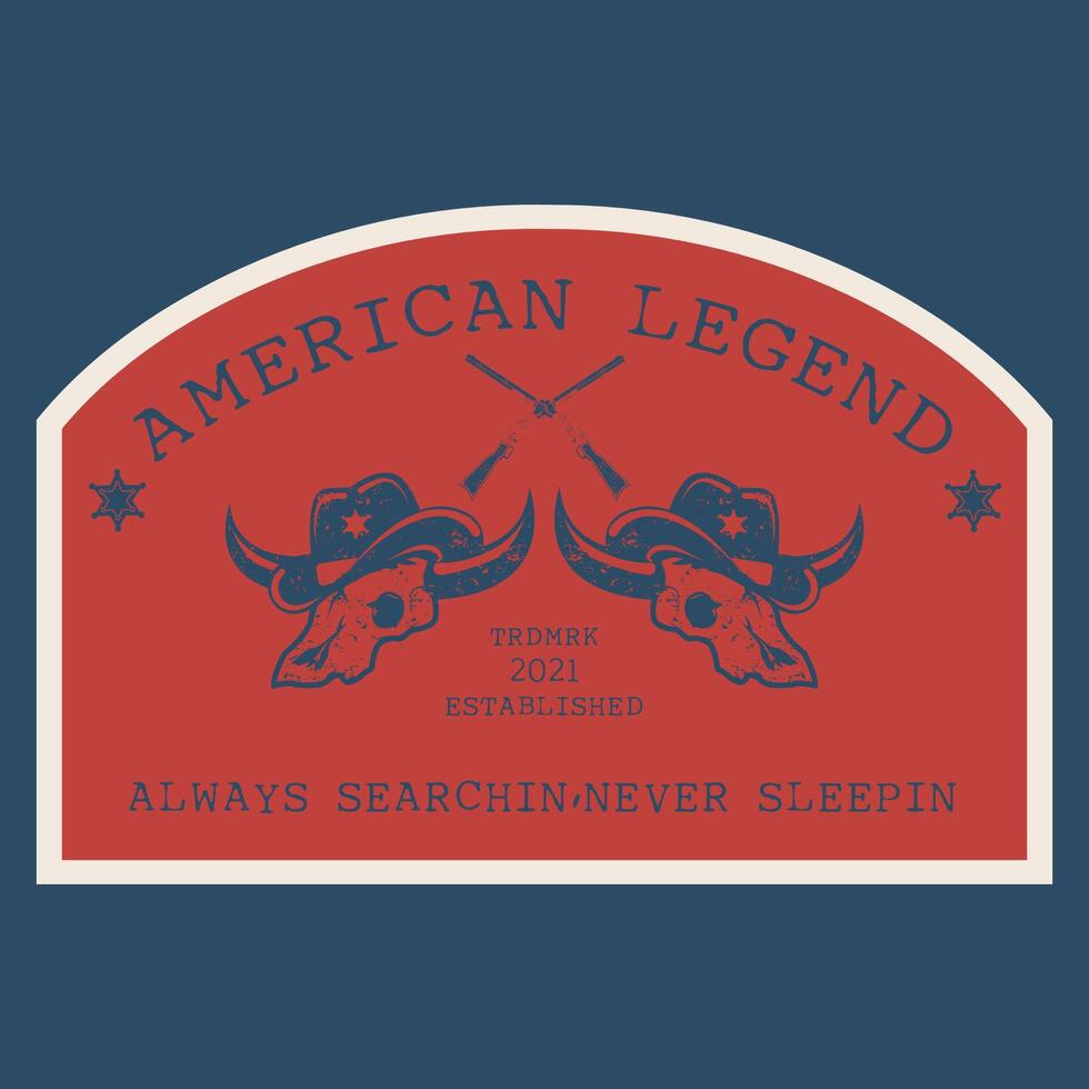 logo Vintage ▾ americano cowboy cranio testa vettore illustrazione con abbigliamento design manifesto