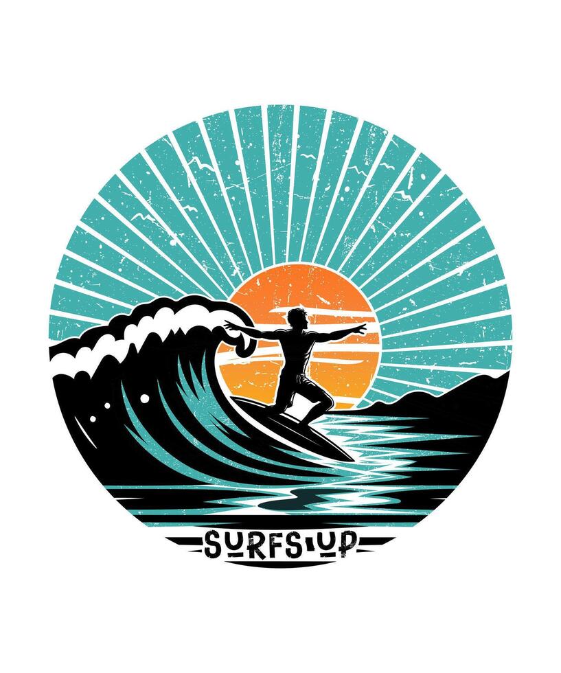 surf su estate spiaggia t camicia design illustrazione vettore