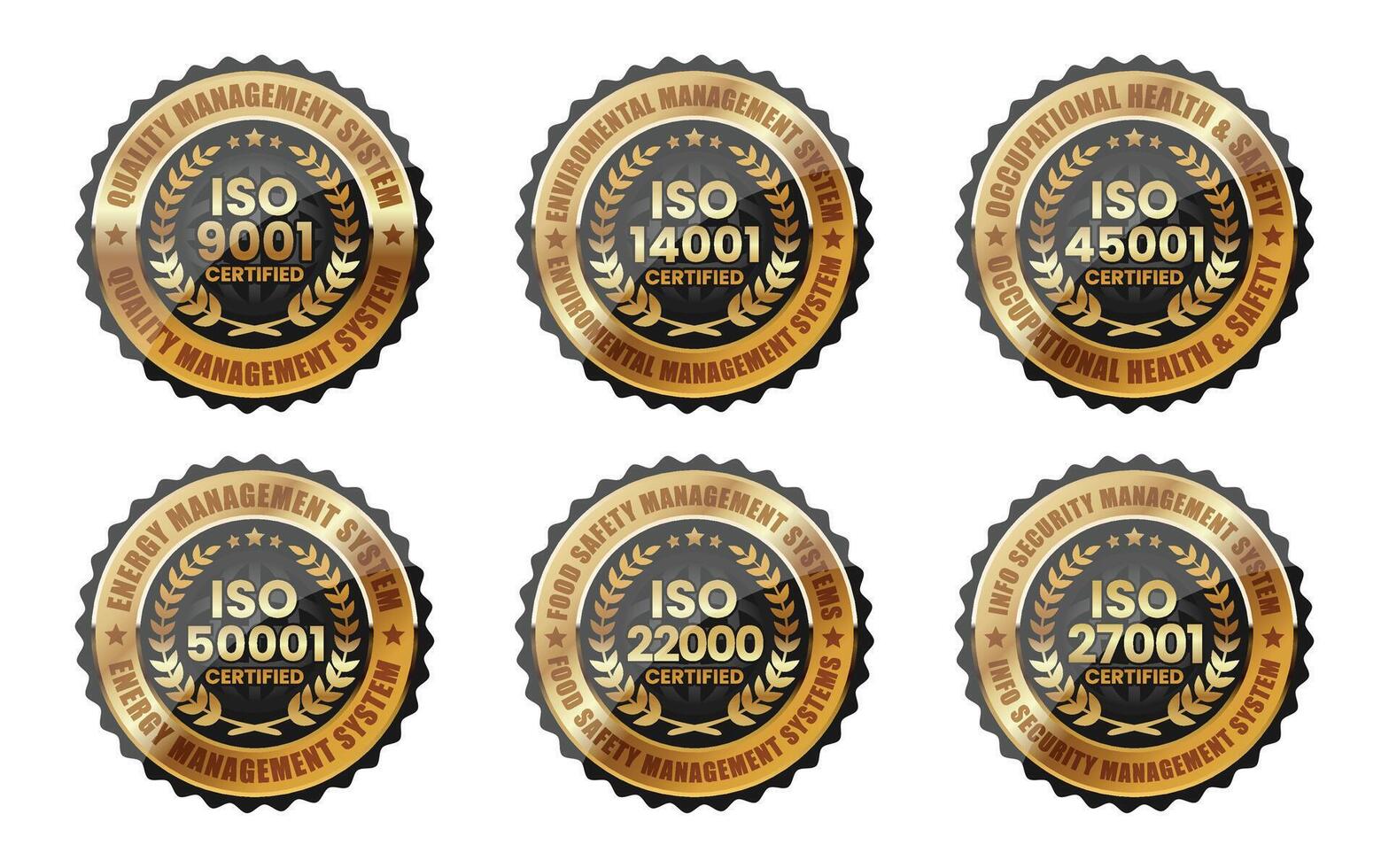 iso 9001 14001 45001 50000 22000 27001 certificazione distintivo vettore