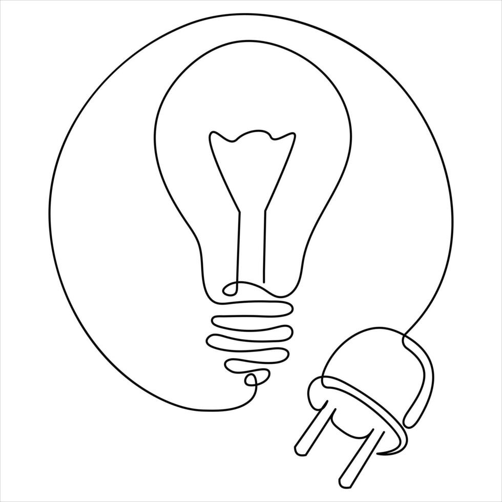 continuo uno linea disegno di leggero lampadina su linea vettore arte illustrazione