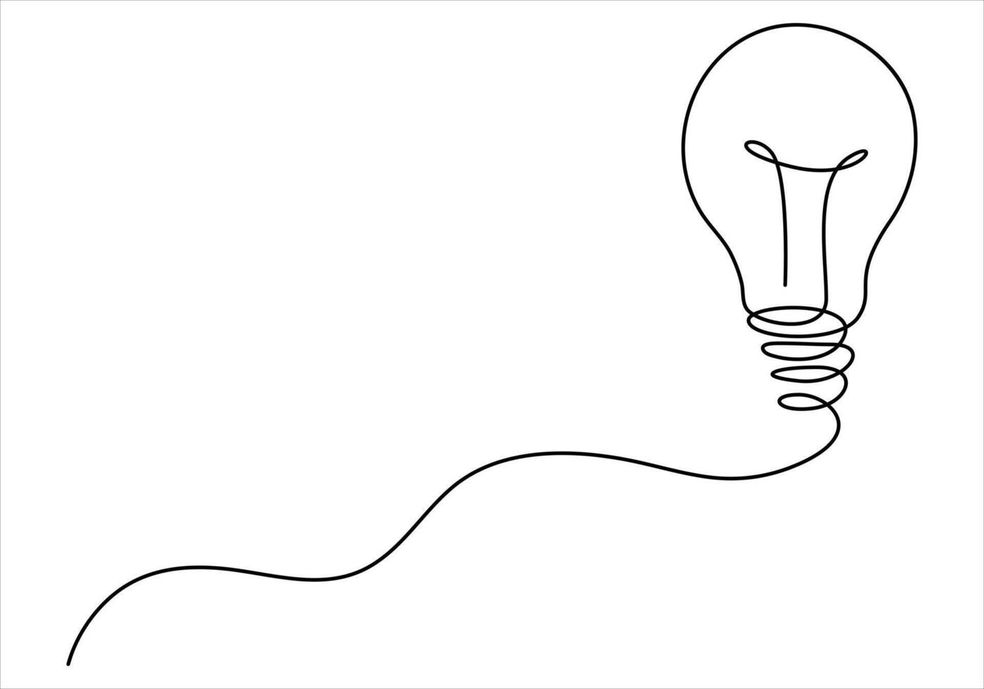 continuo uno linea disegno di leggero lampadina su linea vettore arte illustrazione