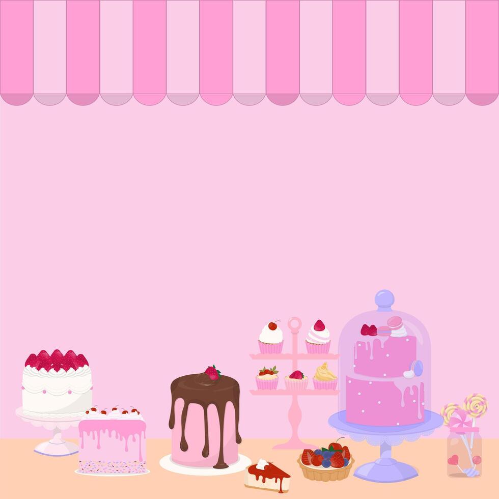 torta negozio con copia spazio su rosa sfondo vettore