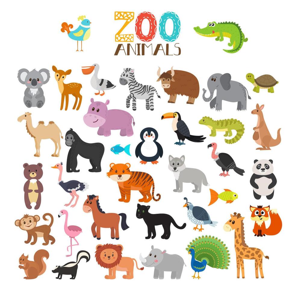vettore collezione di zoo animali. impostato di carino cartone animato animali