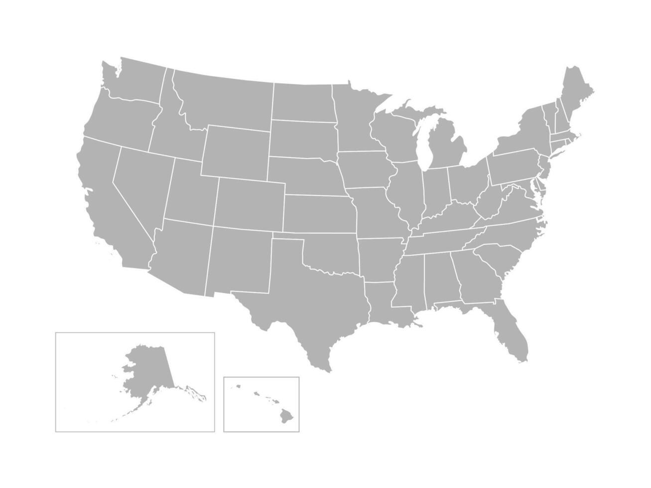 vettore isolato illustrazione di semplificato amministrativo carta geografica di Stati Uniti d'America, unito stati di America. frontiere di il stati, regioni. grigio sagome. bianca schema.
