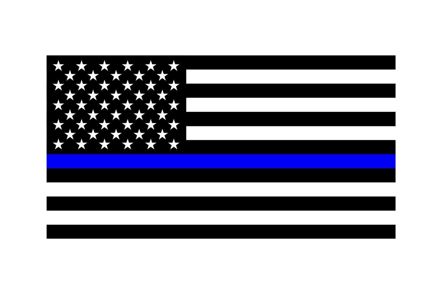 vettore isolato piatto illustrazione. Stati Uniti d'America bandiera con stelle e strisce. nazionale americano bandiera nel nero e bianca colori e magro blu linea. polizia supporto simbolo