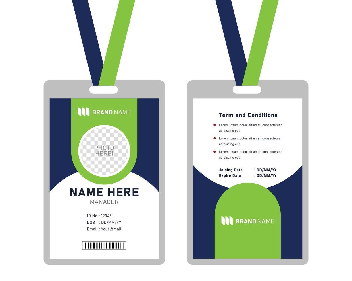 design moderno della carta d'identità per aziende con mockup. design minimo della carta d'identità verde vettore