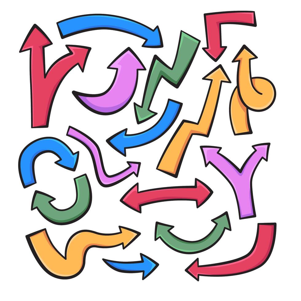 disegnato a mano scarabocchio freccia direzione cartello cartone animato elemento pieno linea colore impostato dettagliato forma vettore