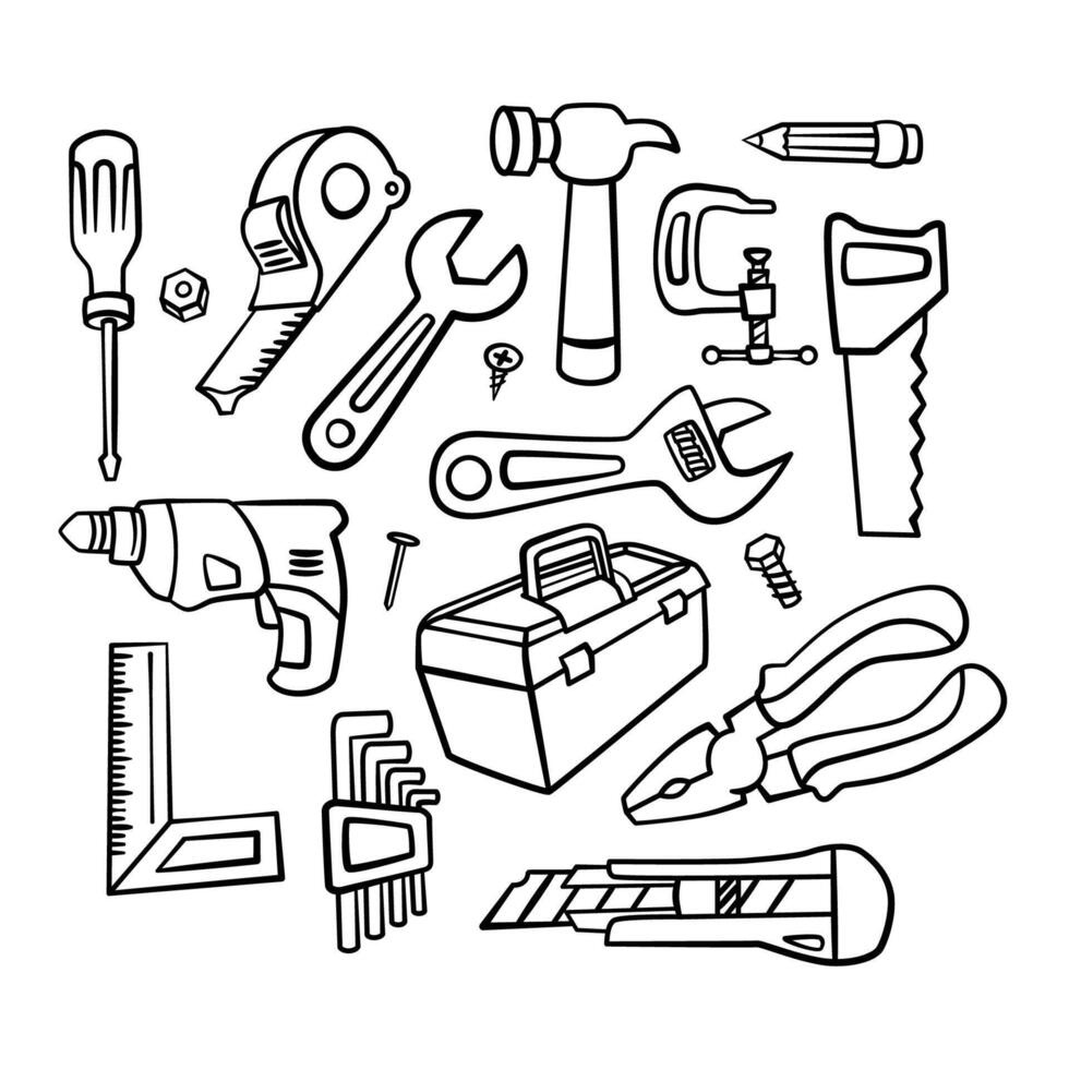 casa riparazione Manutenzione fix oggetto dettagliato disegnato a mano scarabocchio schema linea impostato stile vettore