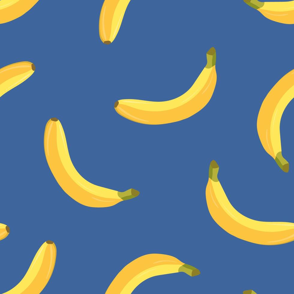luminosa colorato senza soluzione di continuità modello con maturo giallo banane su blu sfondo. fresco esotico tropicale frutta. colorato vettore illustrazione per involucro carta, sfondo, sfondo, tessile Stampa.