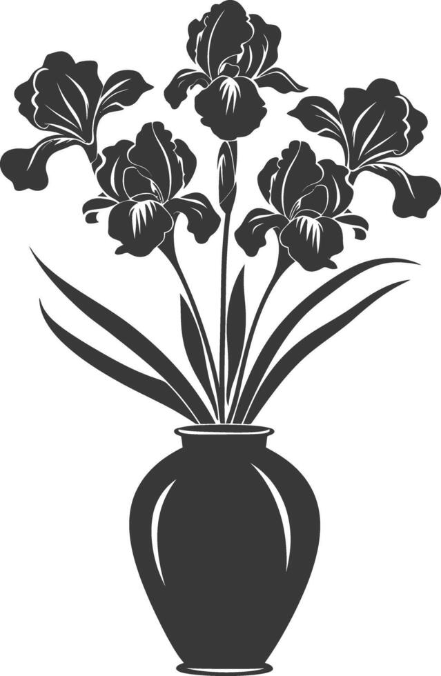 ai generato silhouette iris fiore nel il vaso nero colore solo vettore