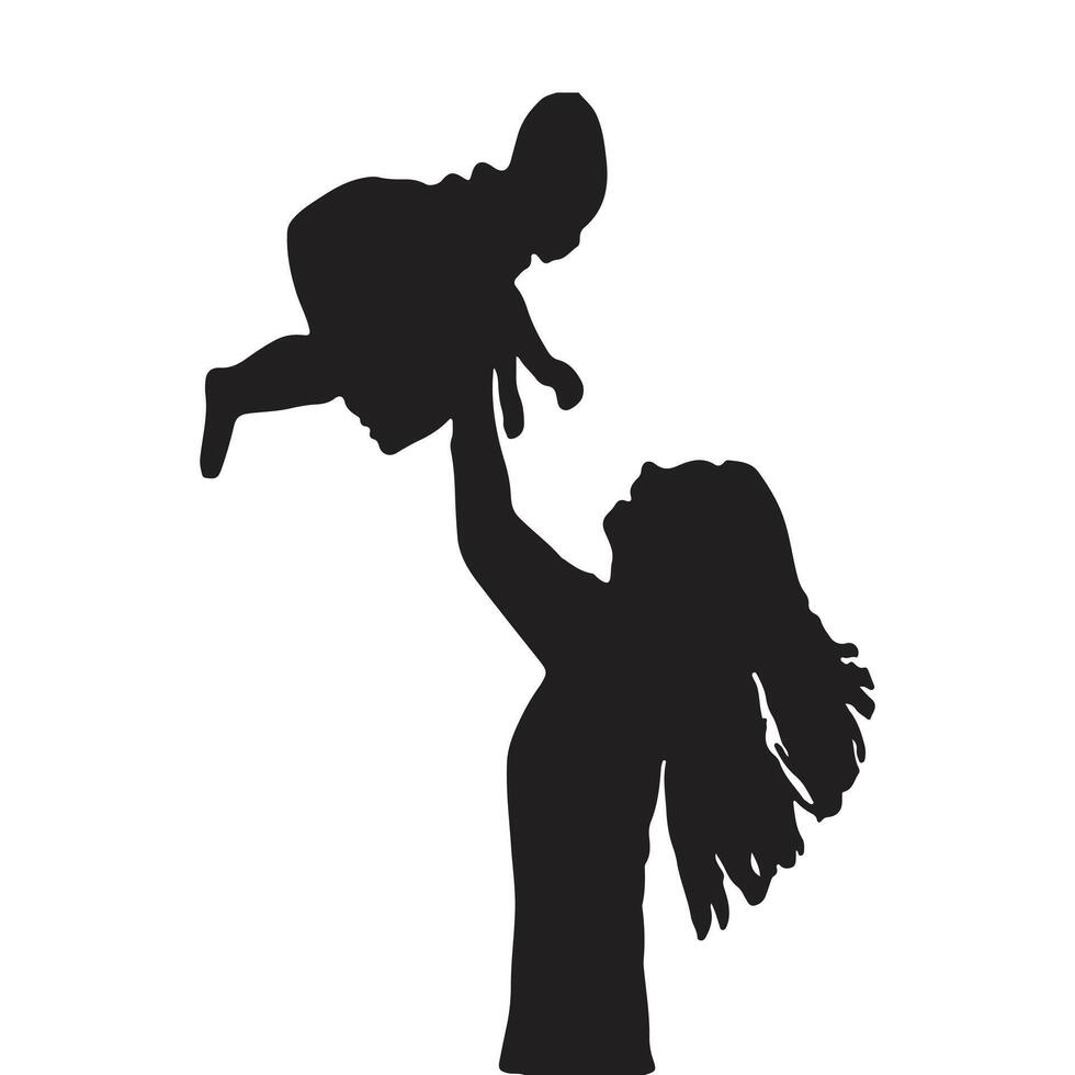 madre Tenere sua neonato, silhouette vettore