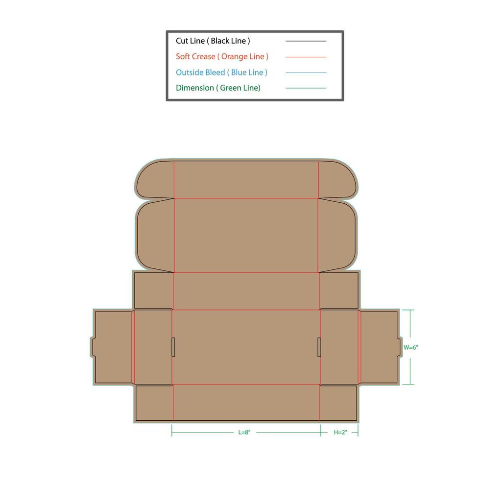 mailer scatola dimensione 8x2x6 pollice Dieline modello, vettore design