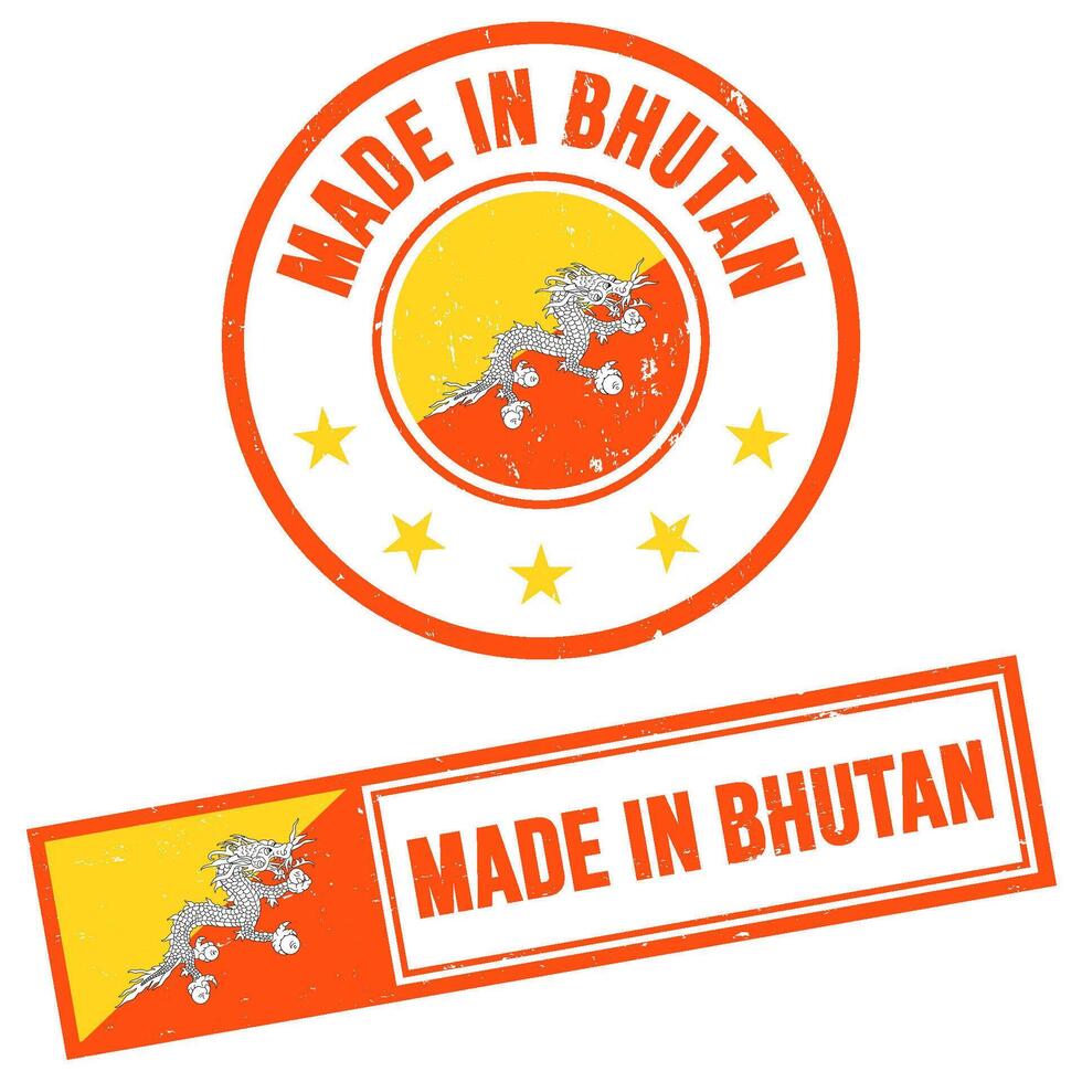 fatto nel bhutan francobollo cartello grunge stile vettore