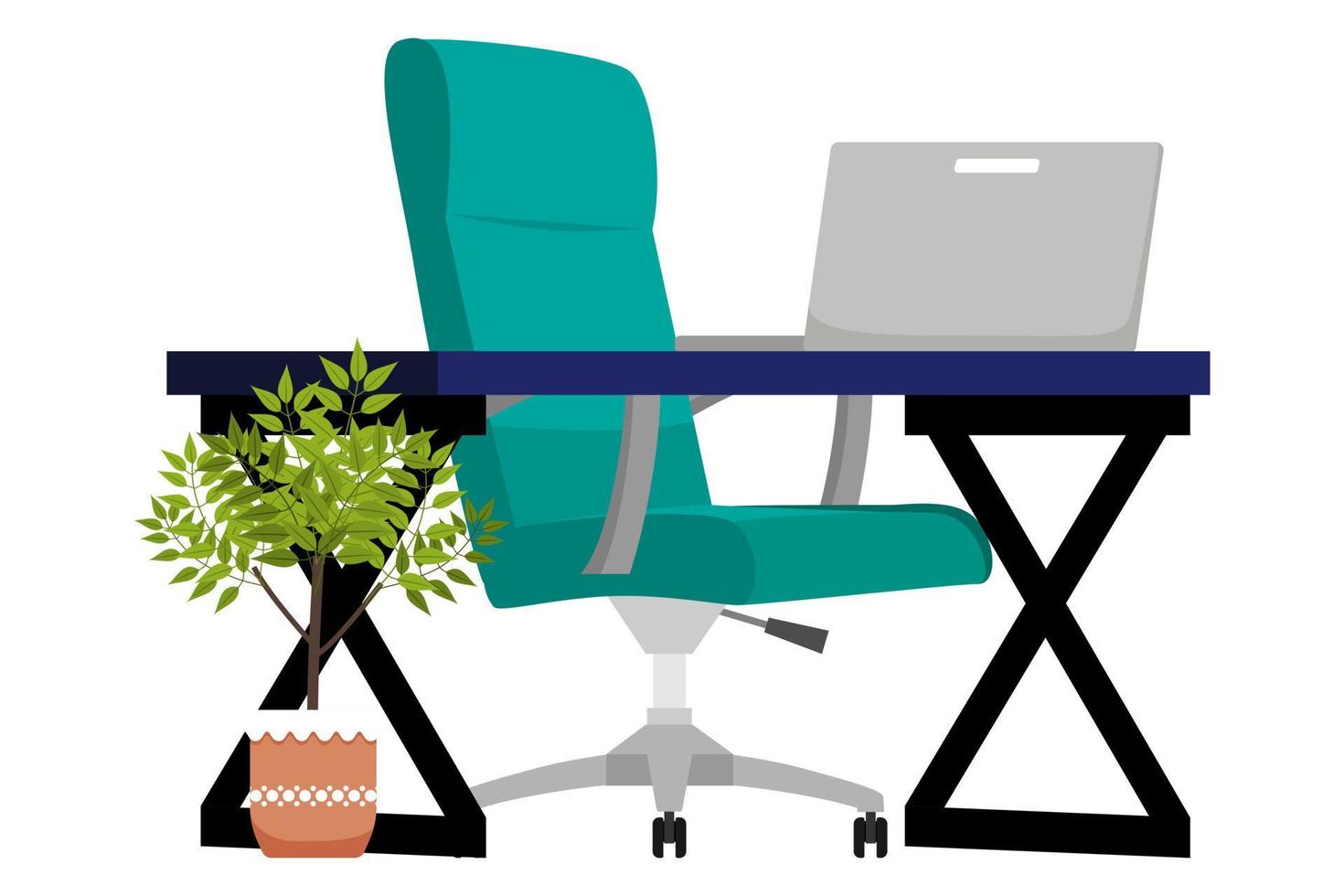 moderno ufficio casa freelance scrivania con sedia da tavolo moderna e con pc laptop computer house plant vettore