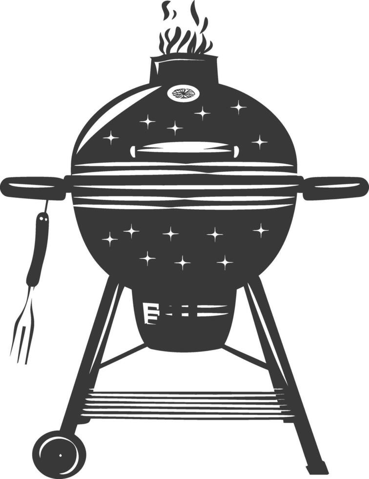 ai generato silhouette un' barbecue griglia compensare fumatore superiore giù nero colore solo vettore